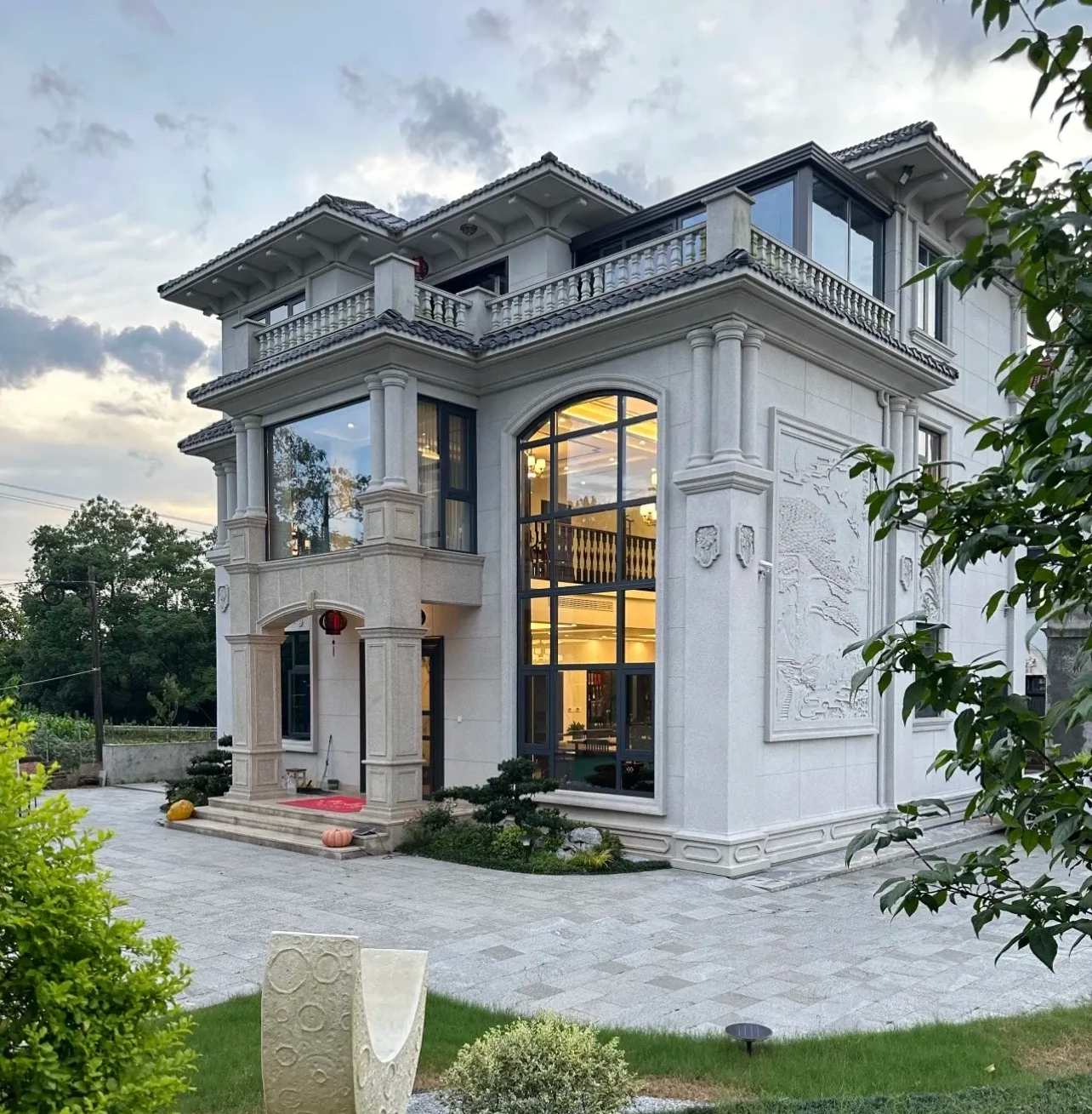 湘潭 白麻花岗岩私人别墅干挂石材豪华定制