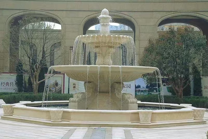 湘潭 黄金麻花岗岩异型加工——户外庭院石雕流水喷泉