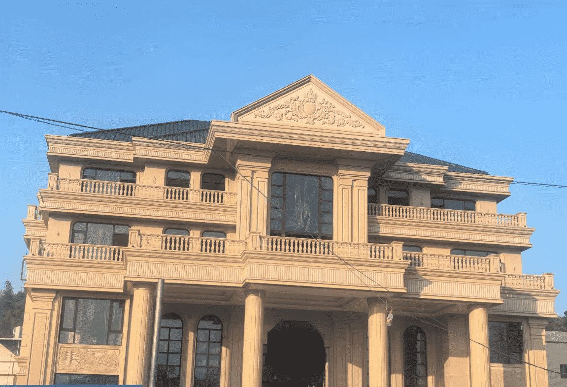 湘潭黄金麻别墅外墙干挂石材效果示例