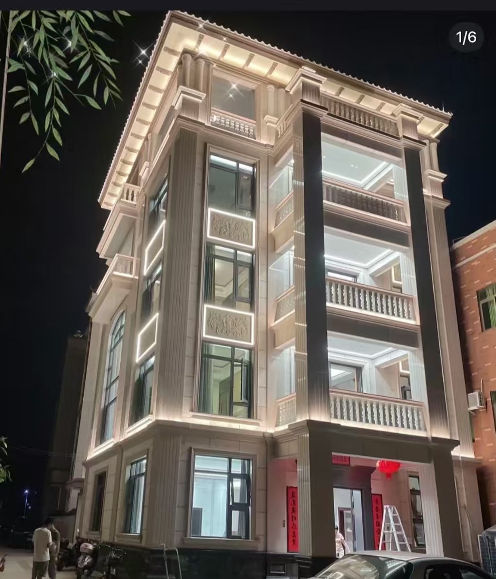 湘潭 芝麻白花岗岩别墅外墙夜间效果